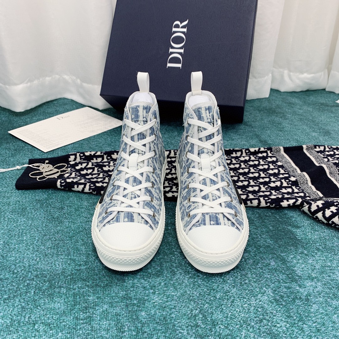 B23 HighTop Sneaker White and Navy Blue Dior Oblique Canvas  DIOR